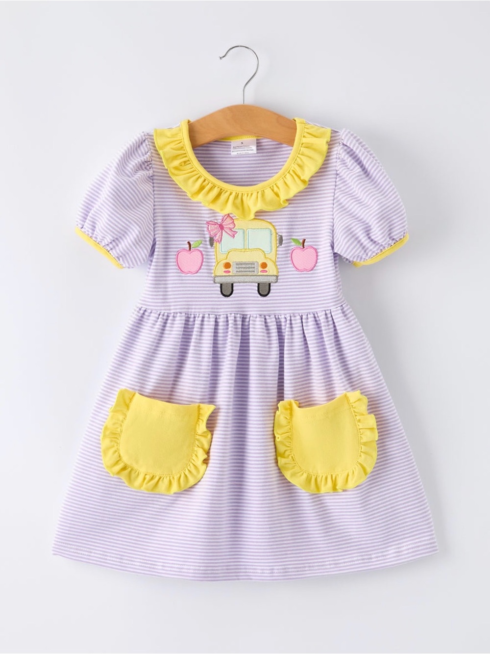Rylee Faith Back To School Appliquรฉ Ruffle Pocket Girls Dress